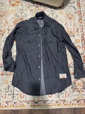 Just Don Charcoal Button-Front Shirt with Logo Patch